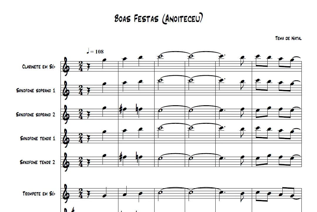 Partitura Boas Festas Anoiteceu O Primo Das Partituras