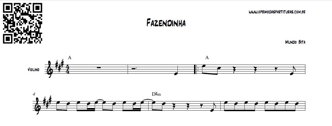 Bita Fazendinha, Partitura com cifras